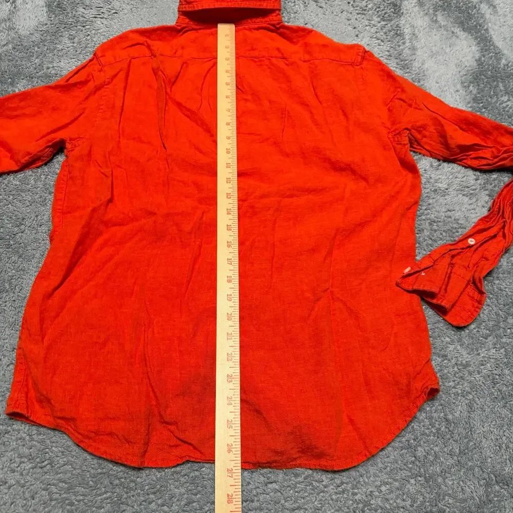 Banana Republic Shirt Mens Medium Orange Untucked Linen India Long Sleeve